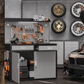 65 Inch Heavy Duty Storage Workbench with Pegboard & LED Light
