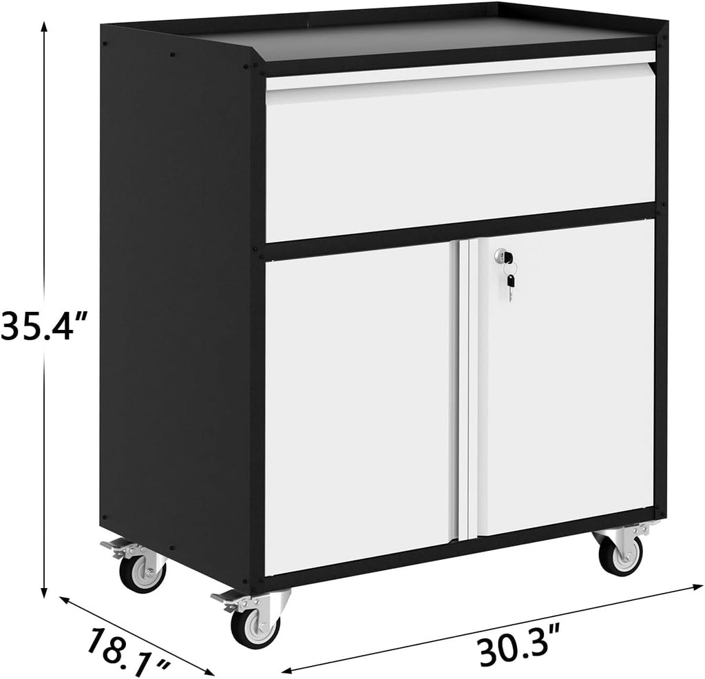 Grey Rolling Lockable Metal Tool Cabinet