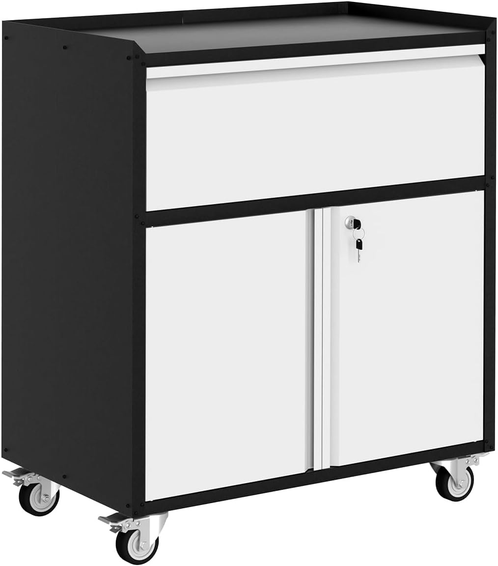 Grey Rolling Lockable Metal Tool Cabinet