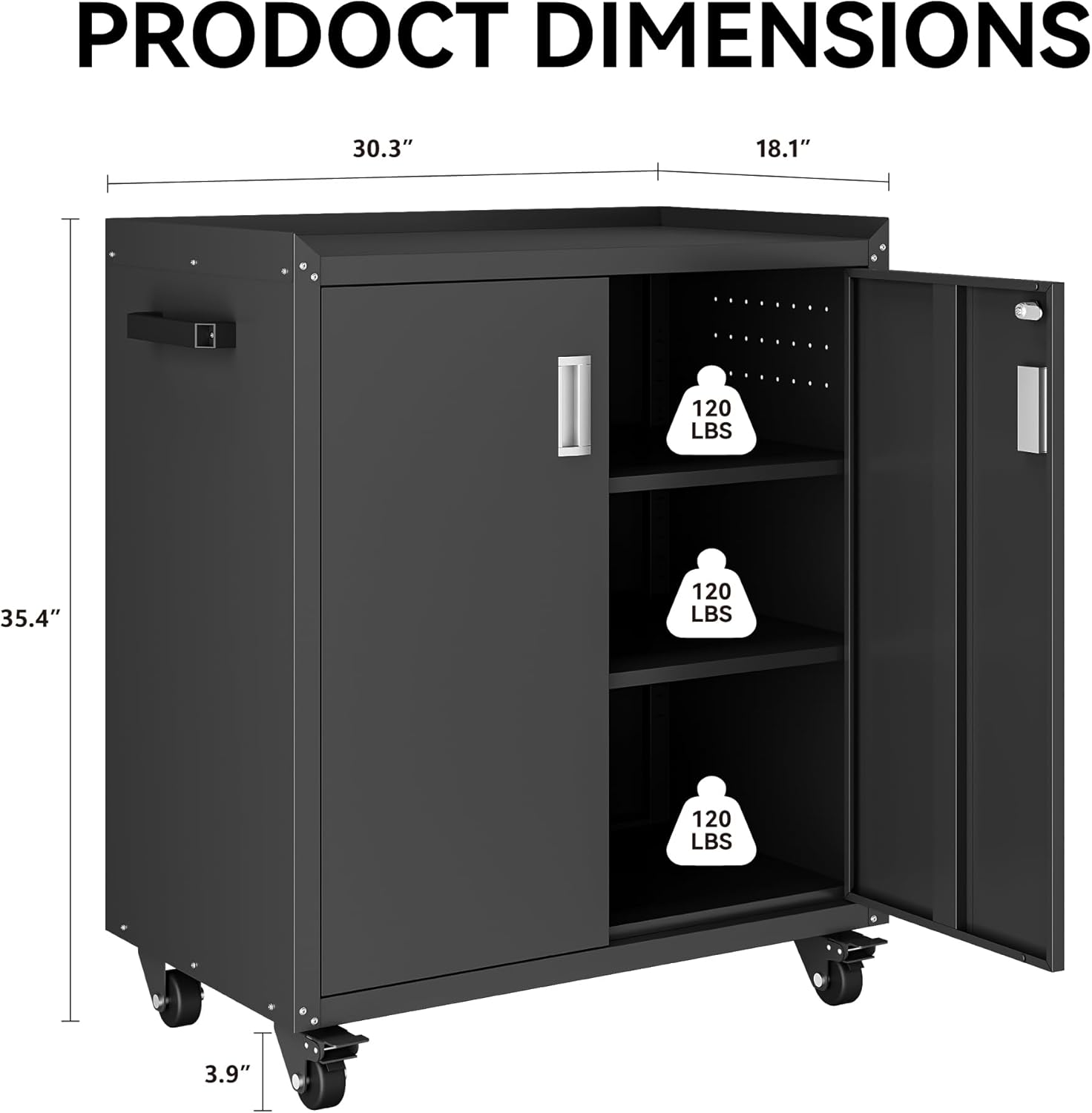 Black Rolling 2-Door Garage Storage Cabinet