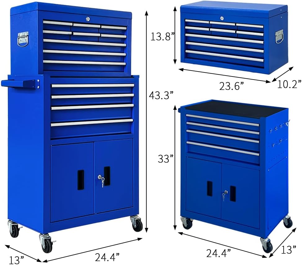 Blue 2-in-1 Rolling 13 Drawer Tool Chest