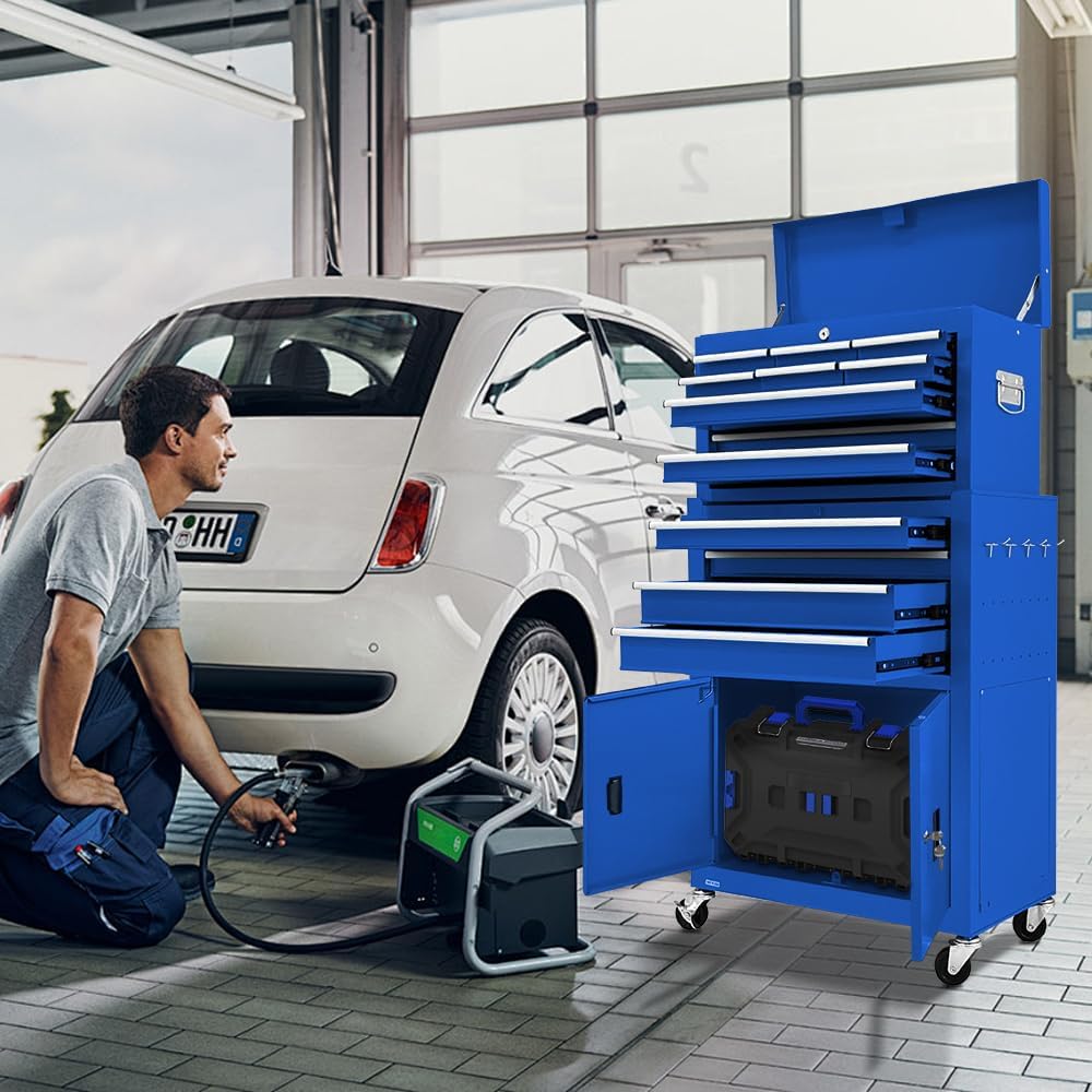 Blue 2-in-1 Rolling 13 Drawer Tool Chest