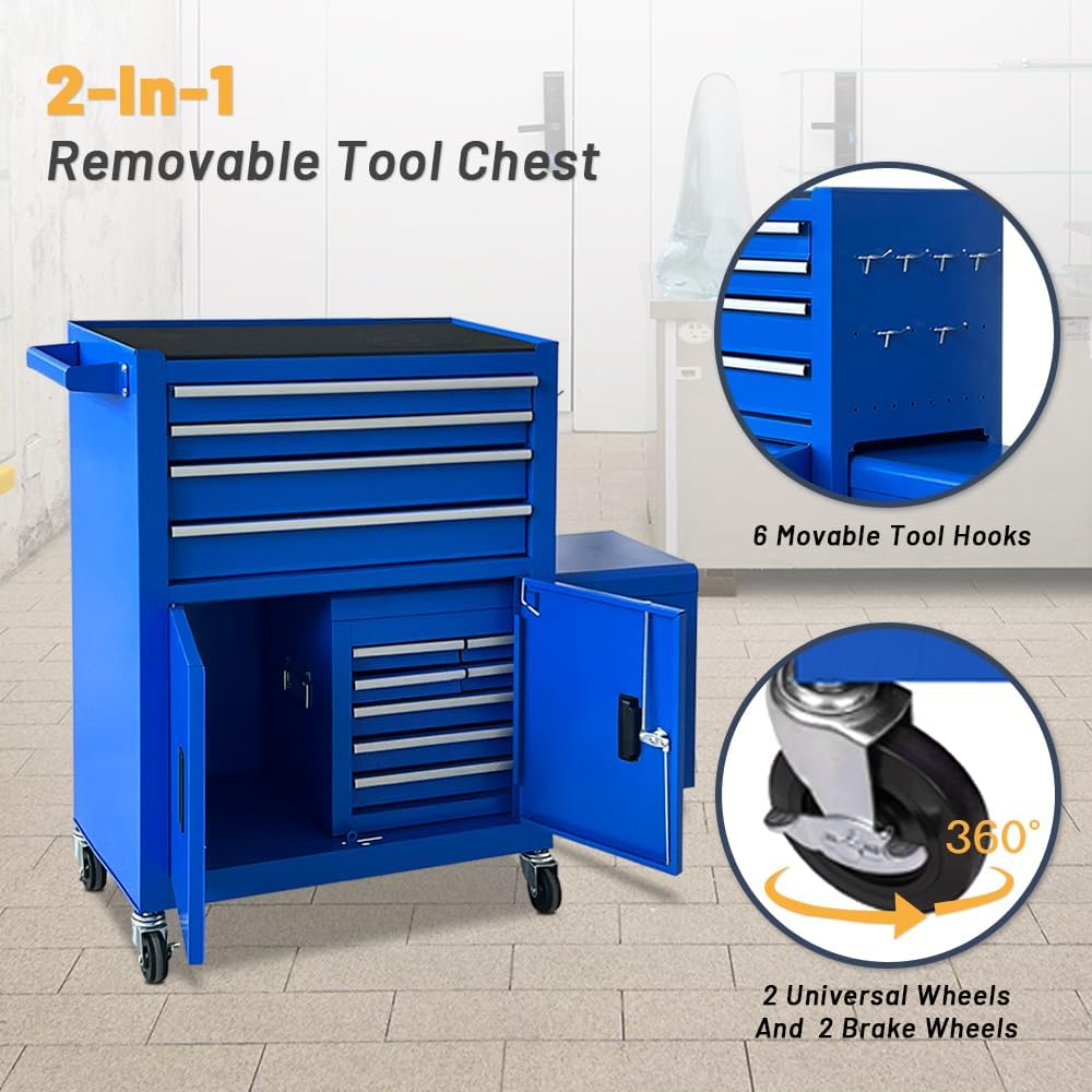 Blue 2-in-1 Rolling 13 Drawer Tool Chest