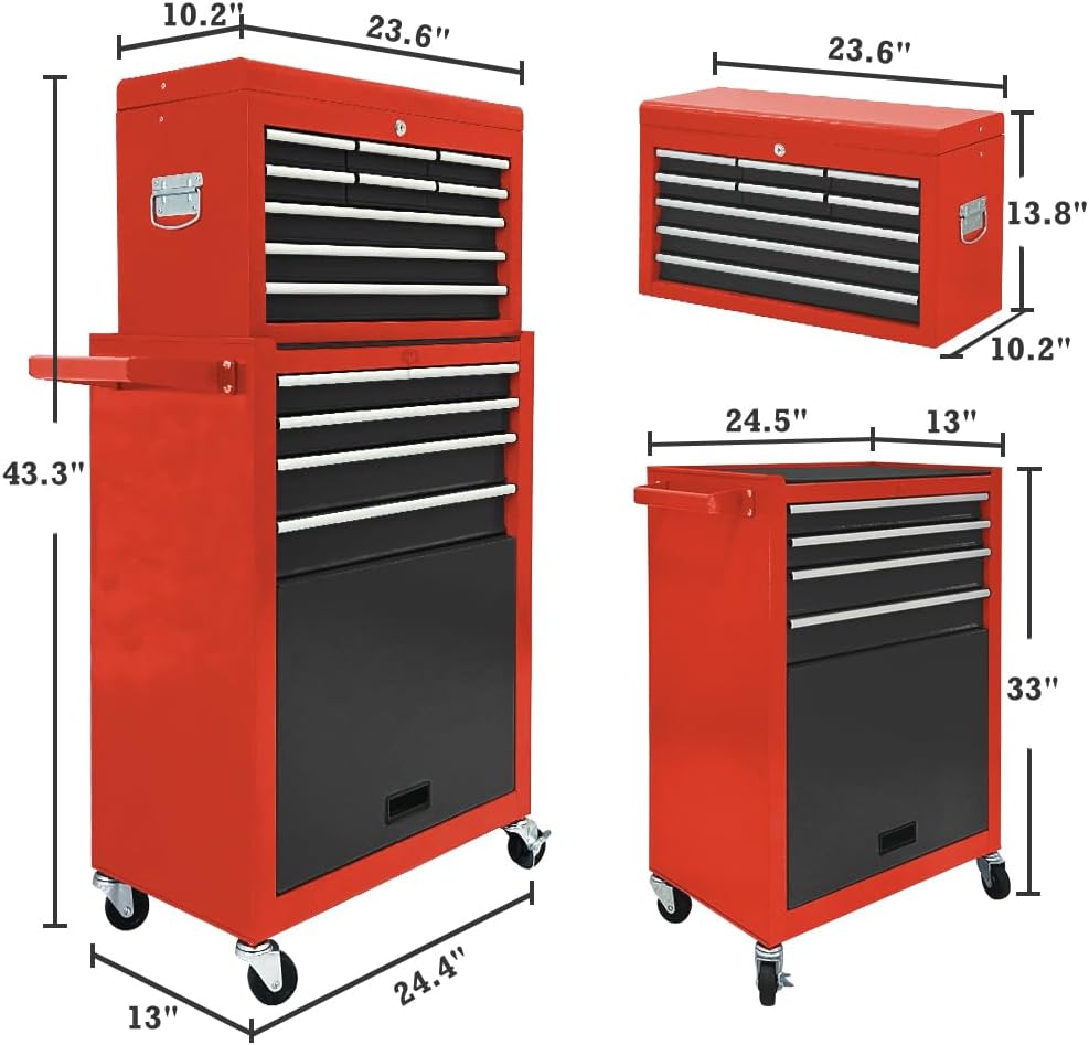 Black Red Rolling 13 Drawer Tool Chest