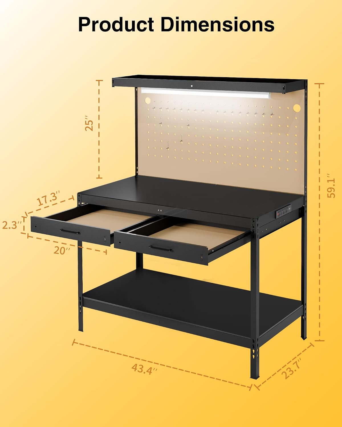 Heavy Duty Garage Workbench with Drawers & Pegboard