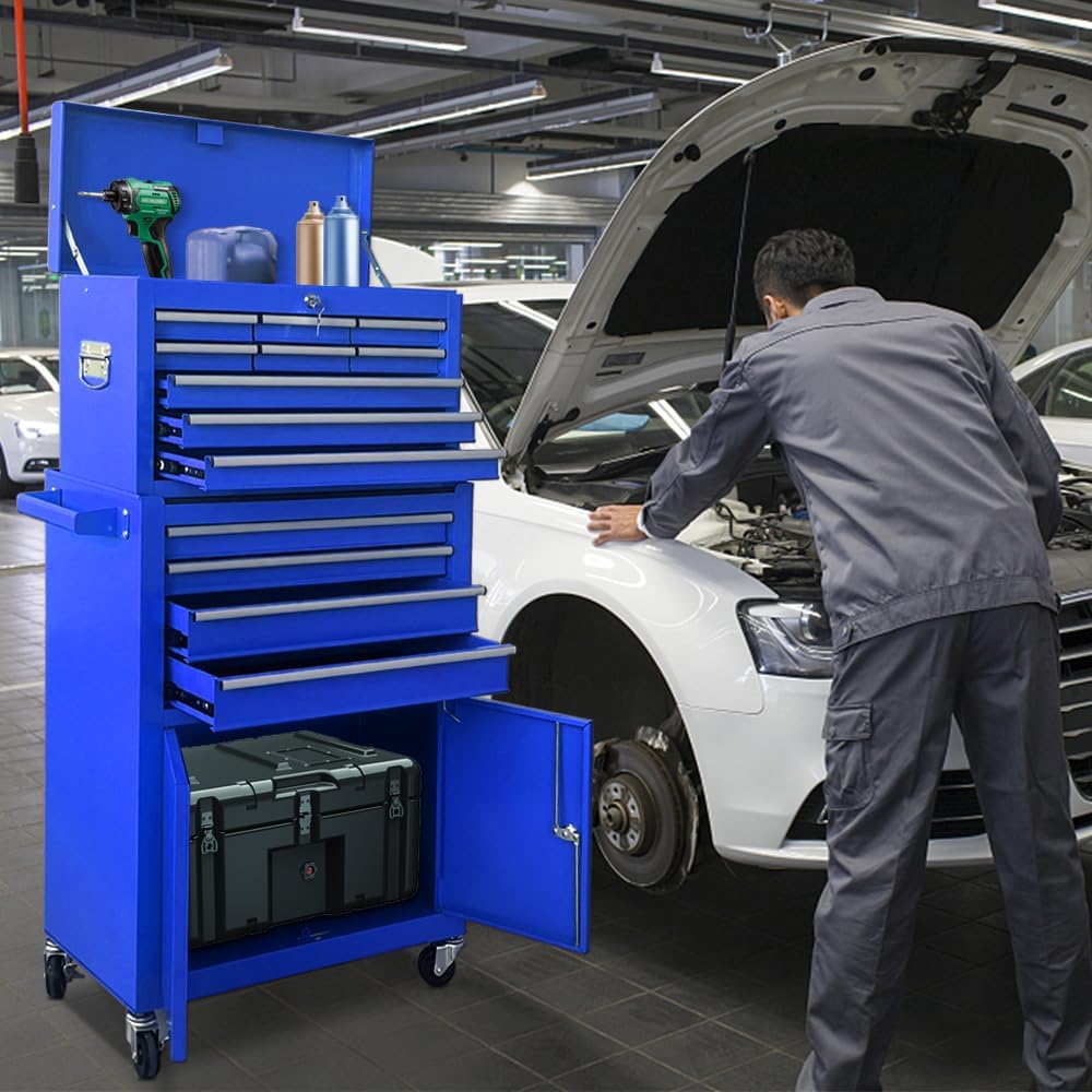 Blue 2-in-1 Rolling 13 Drawer Tool Chest