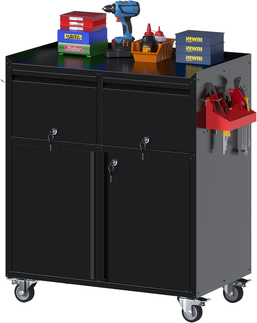 Rolling Black Lockable Garage Cabinet