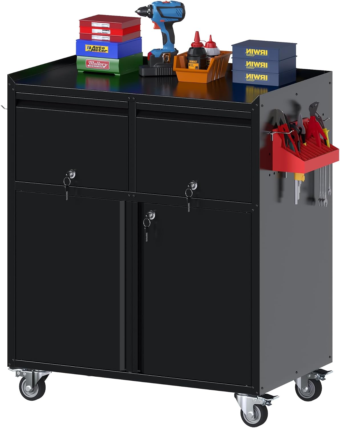 Rolling Black Lockable Garage Cabinet