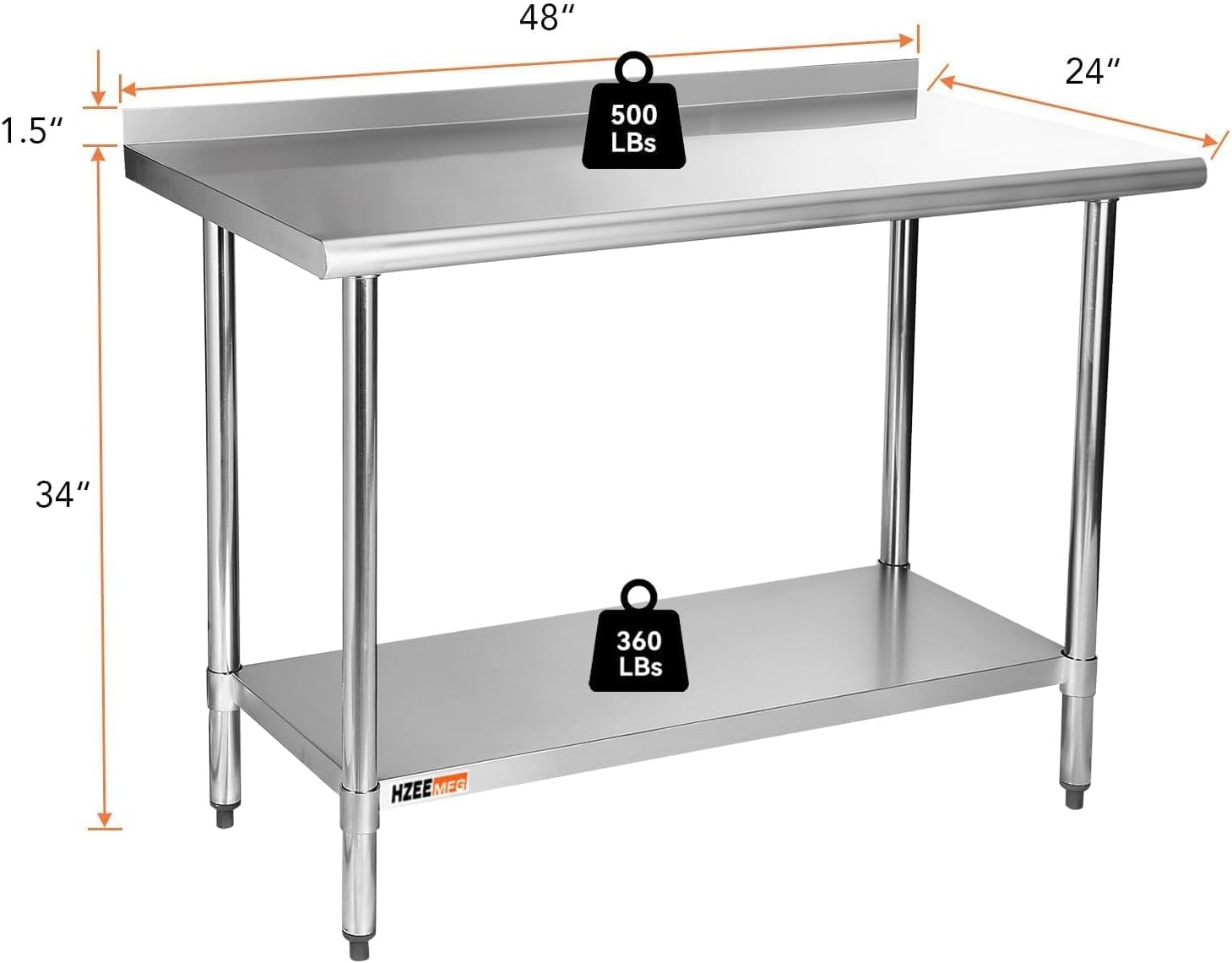24×48 Inch Stainless Steel Prep Work Table