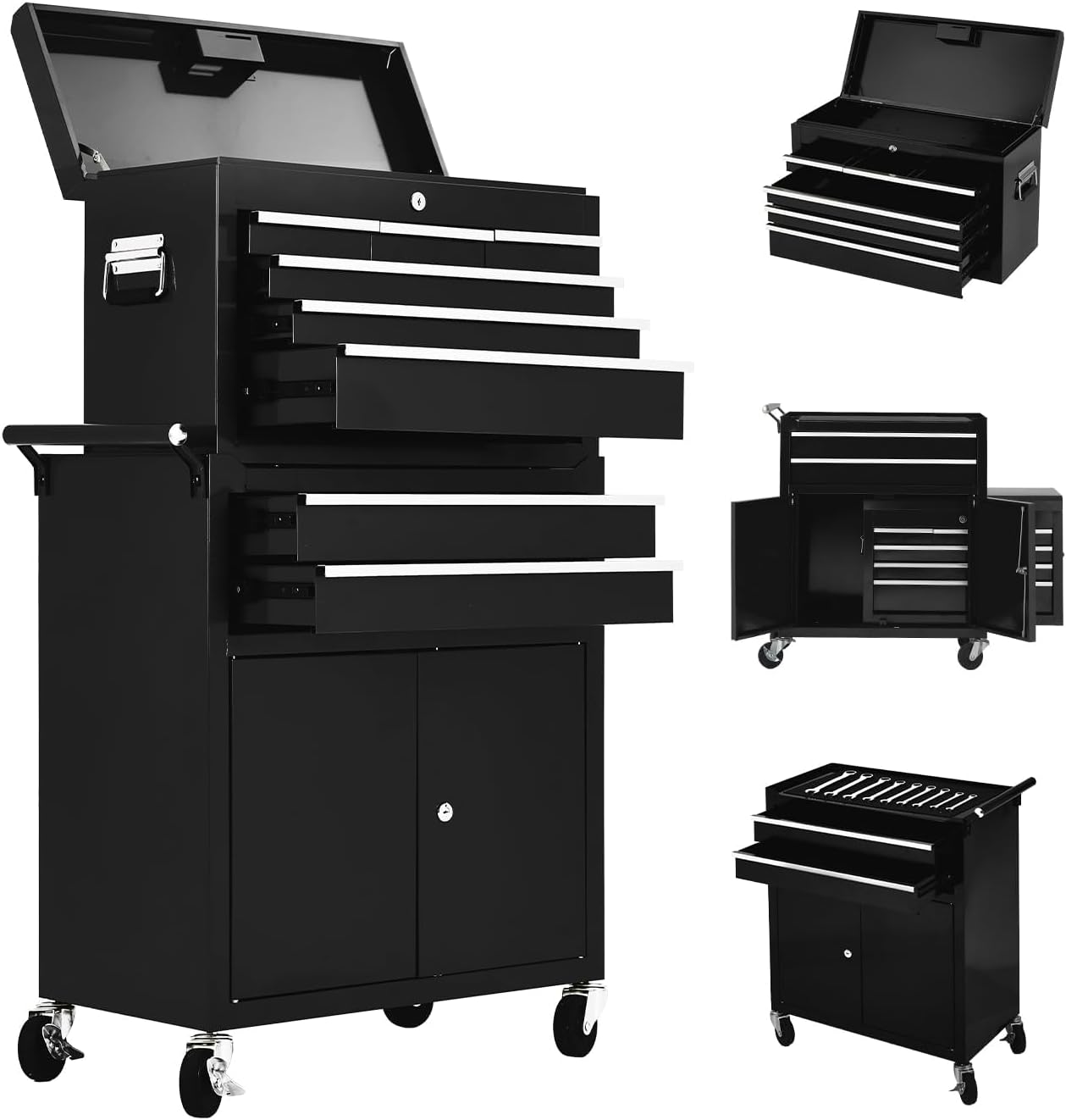 Black 2-in-1 Rolling 8 Drawer Tool Chest