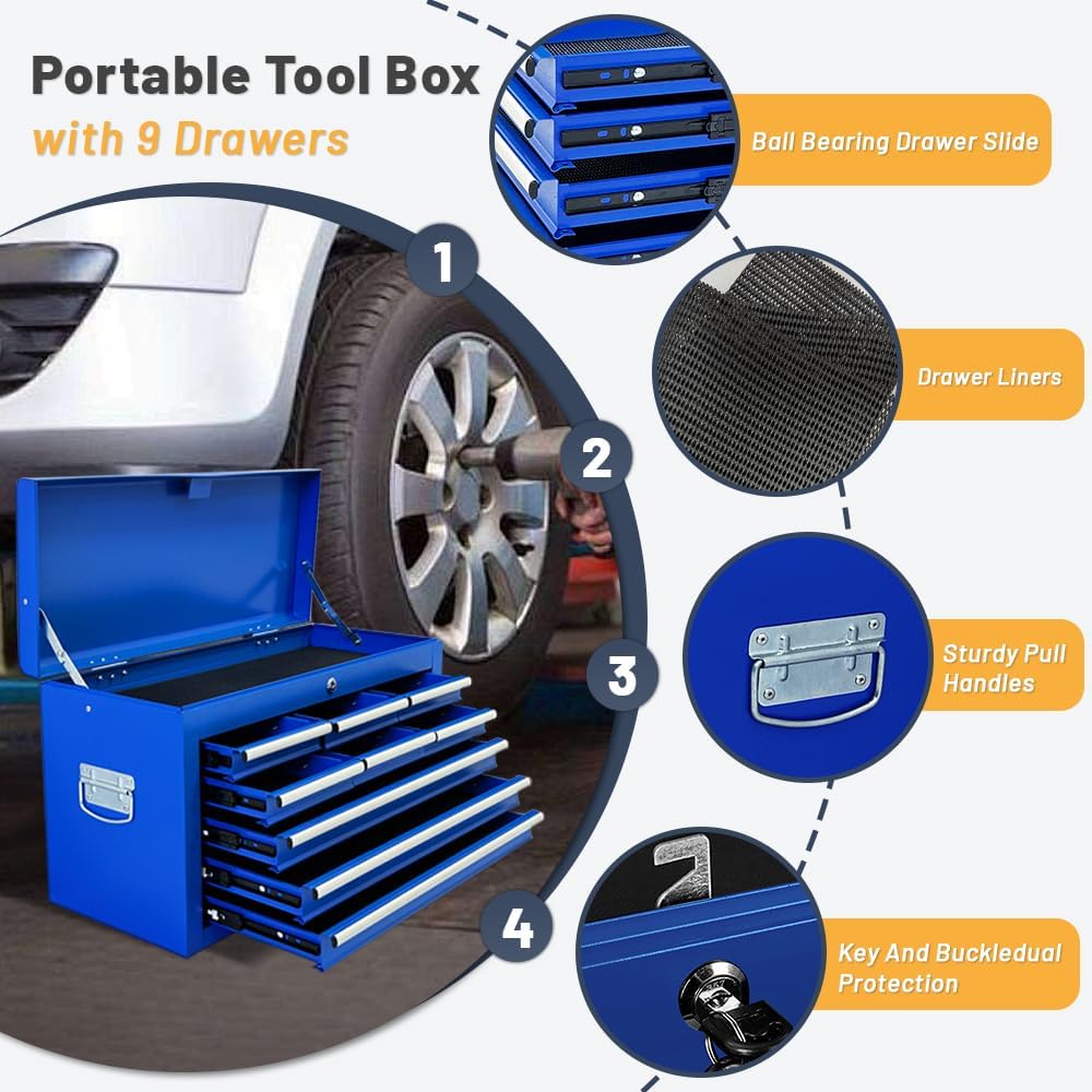 Blue 2-in-1 Rolling 13 Drawer Tool Chest