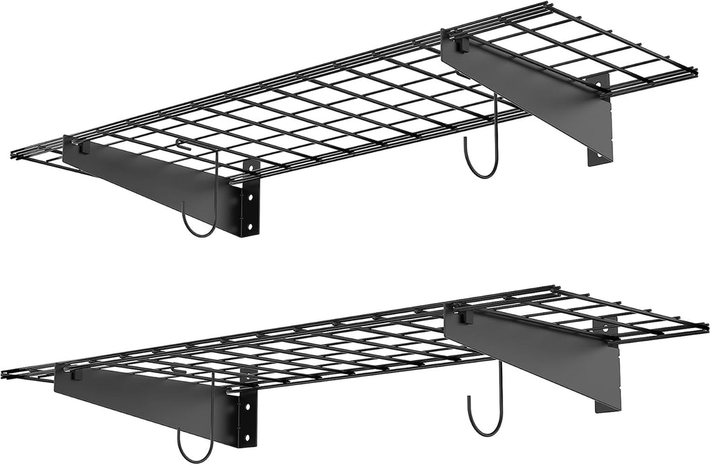 2pc Black Garage Wall Floating Shelves