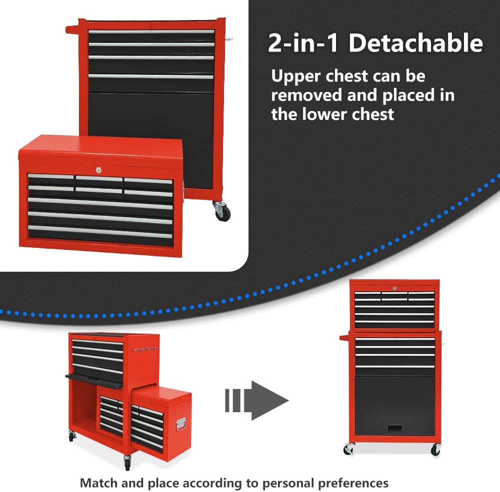 Black Red Rolling 13 Drawer Tool Chest