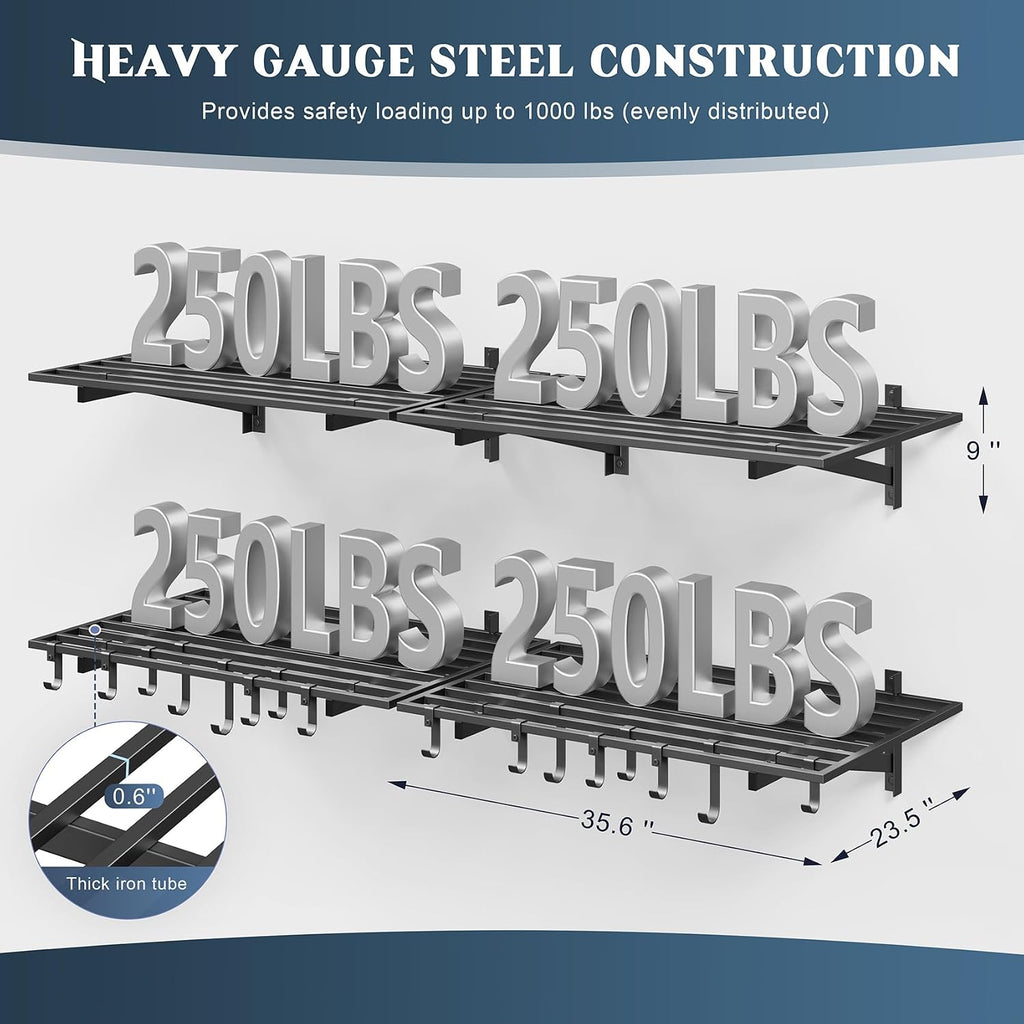 4pc Garage Wall Shelves with Hooks