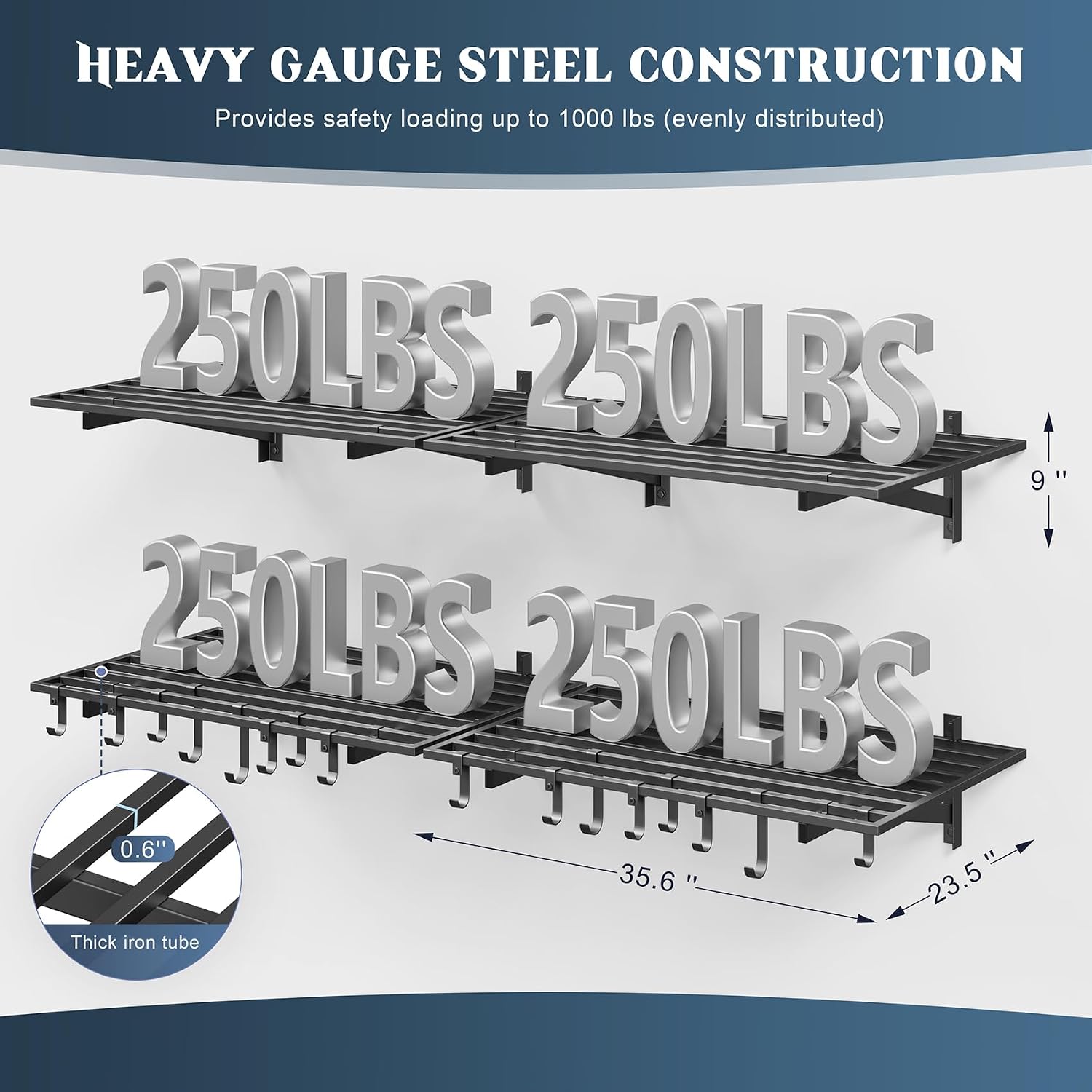 4pc Garage Wall Shelves with Hooks