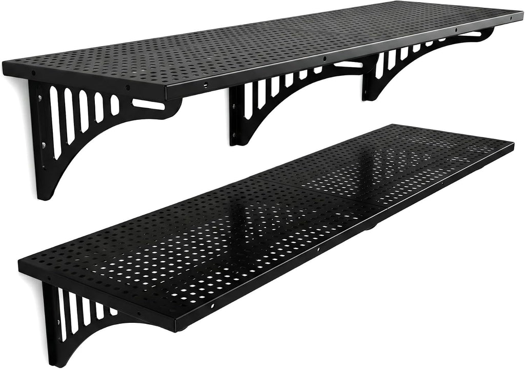 4 Pack Black Metal Garage Wall Storage Shelves with Hooks