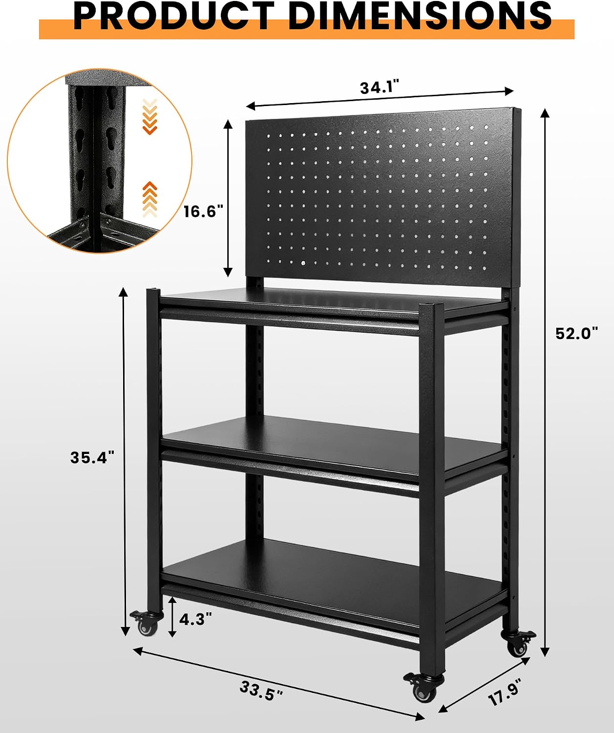 Adjustable Height Rolling Pegboard Workbench