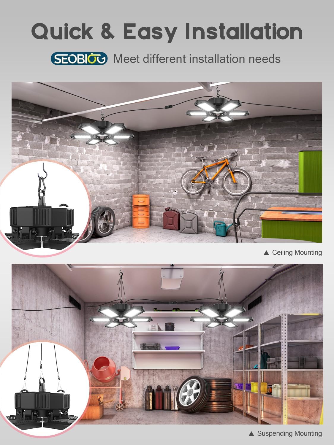 2-Pack Linkable Deformable LED Garage Lights