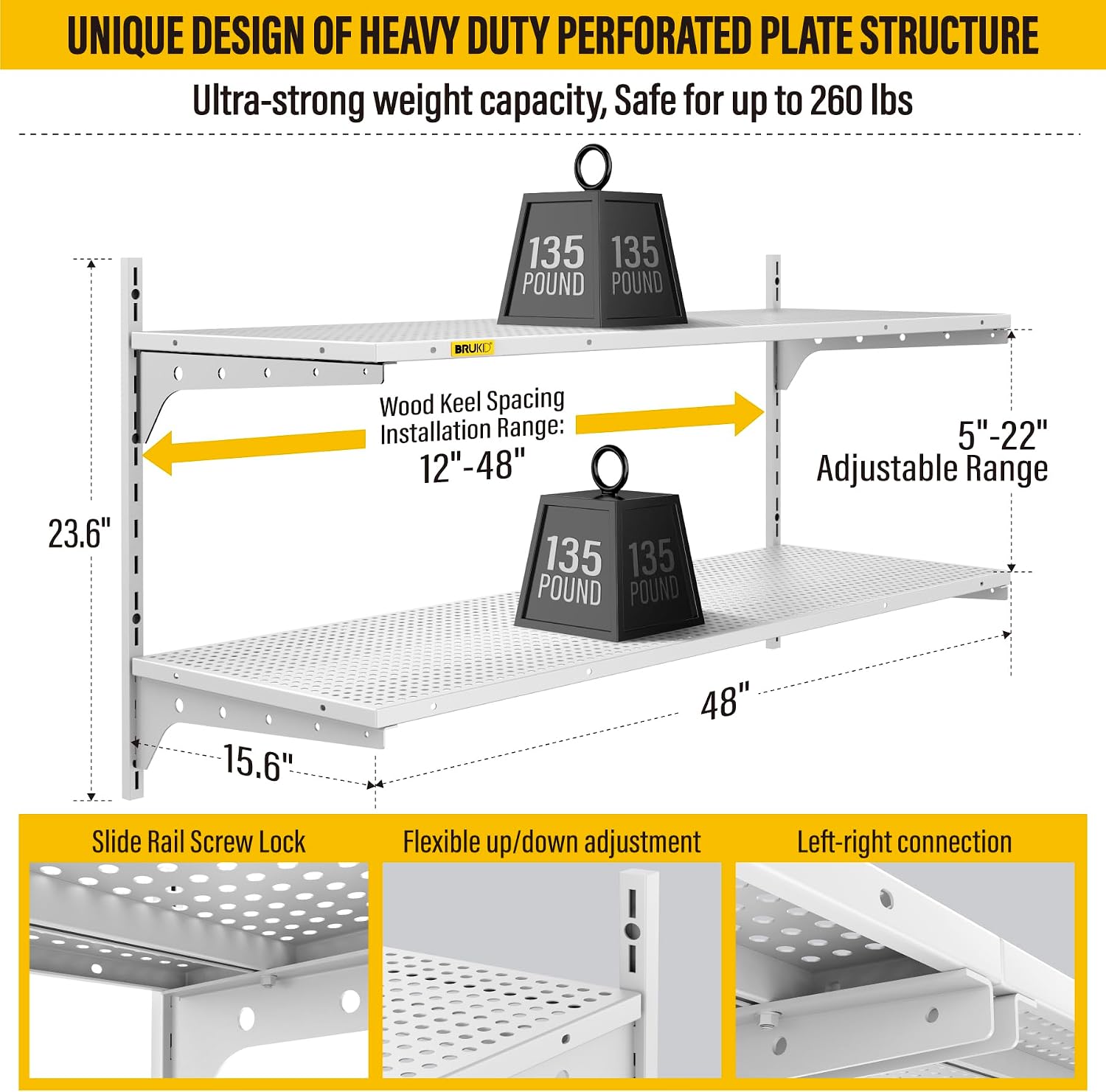 White 2-Tier Adjustable Wall Mount Garage Floating Shelves