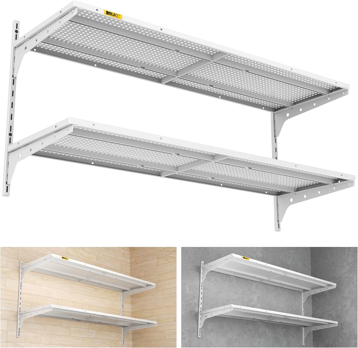 White 2-Tier Adjustable Wall Mount Garage Floating Shelves