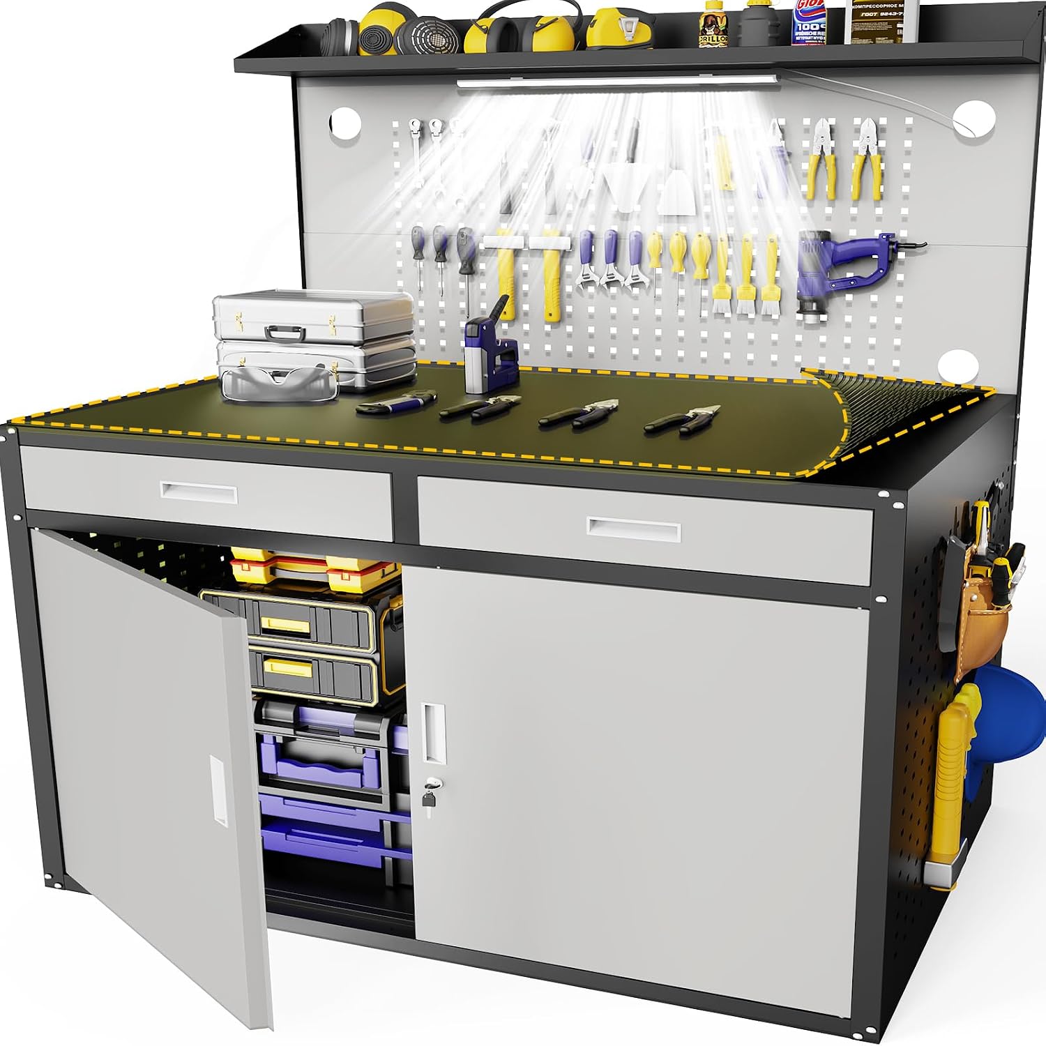 48 Inch Heavy Duty Storage Workbench with Light & Pegboard