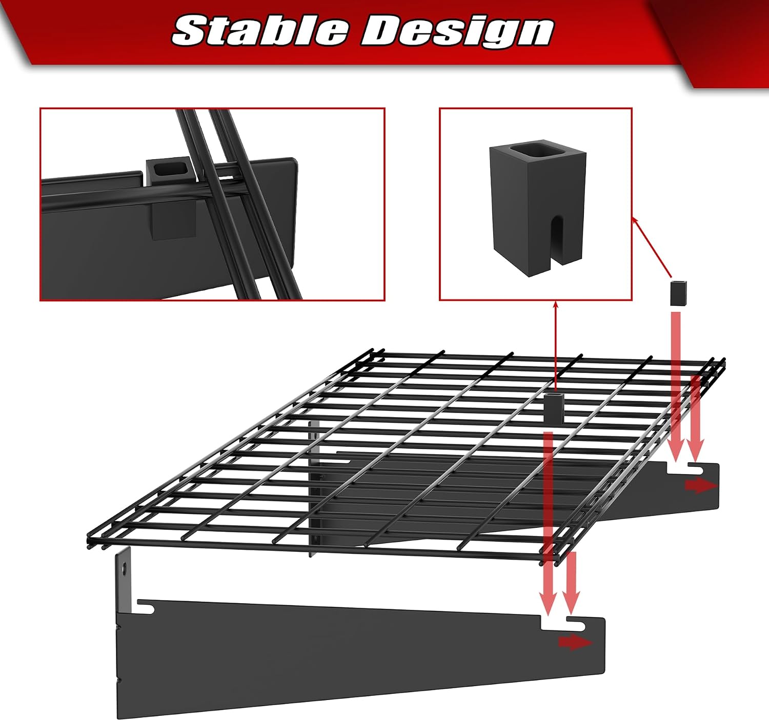 2pc Black Garage Wall Floating Shelves
