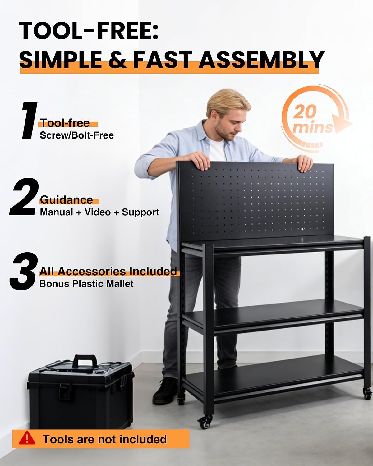 Adjustable Height Rolling Pegboard Workbench