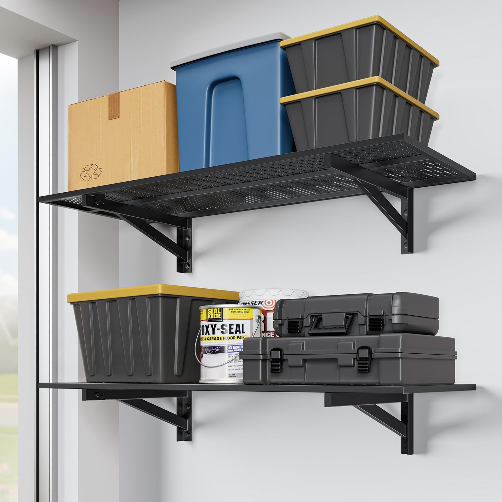 4pc Black Heavy Duty Garage Wall Shelves