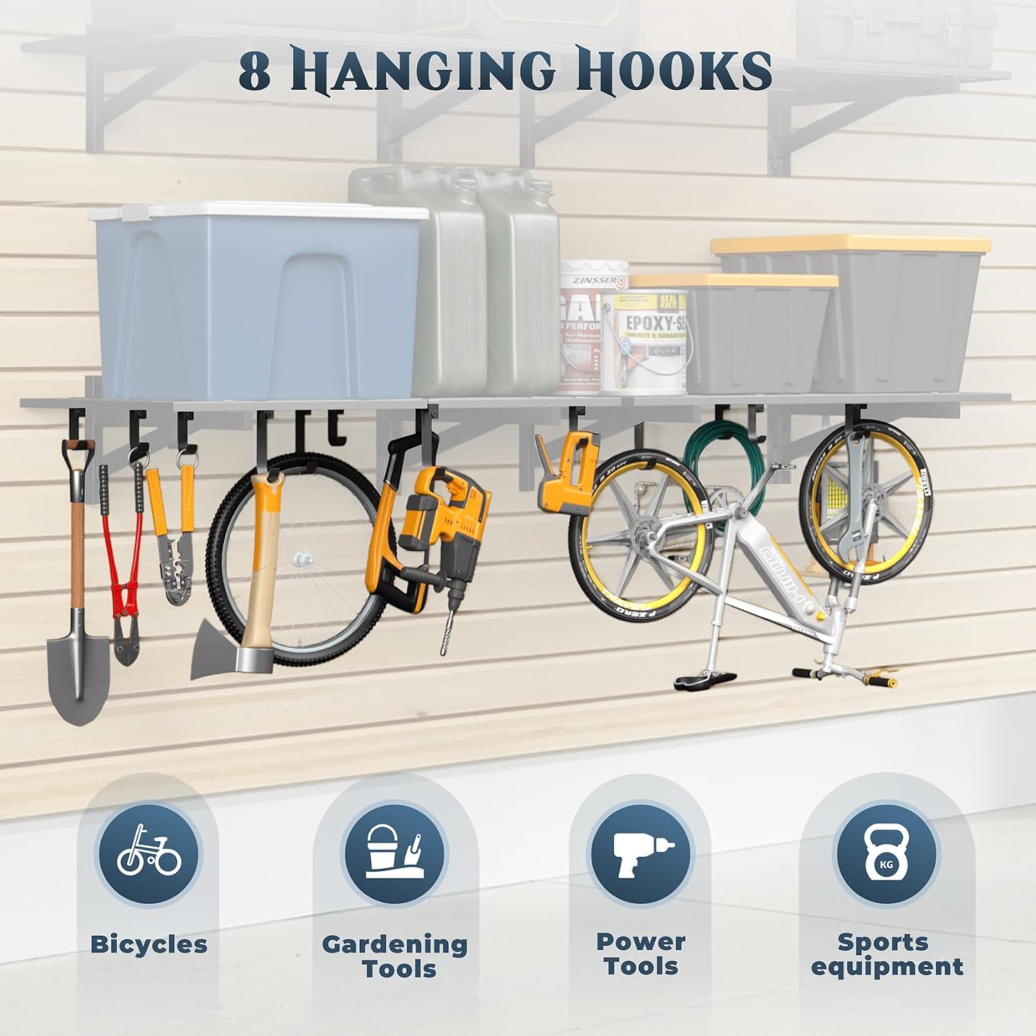 4pc Garage Wall Shelves with Hooks