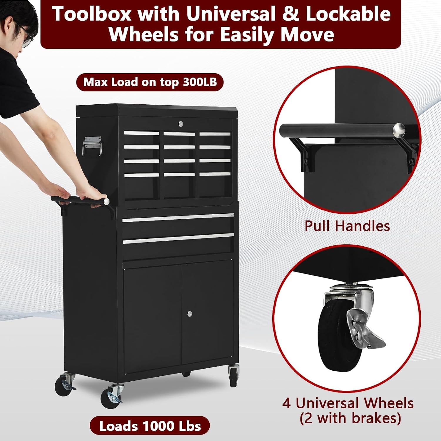 Black 2-in-1 Rolling 8 Drawer Tool Chest