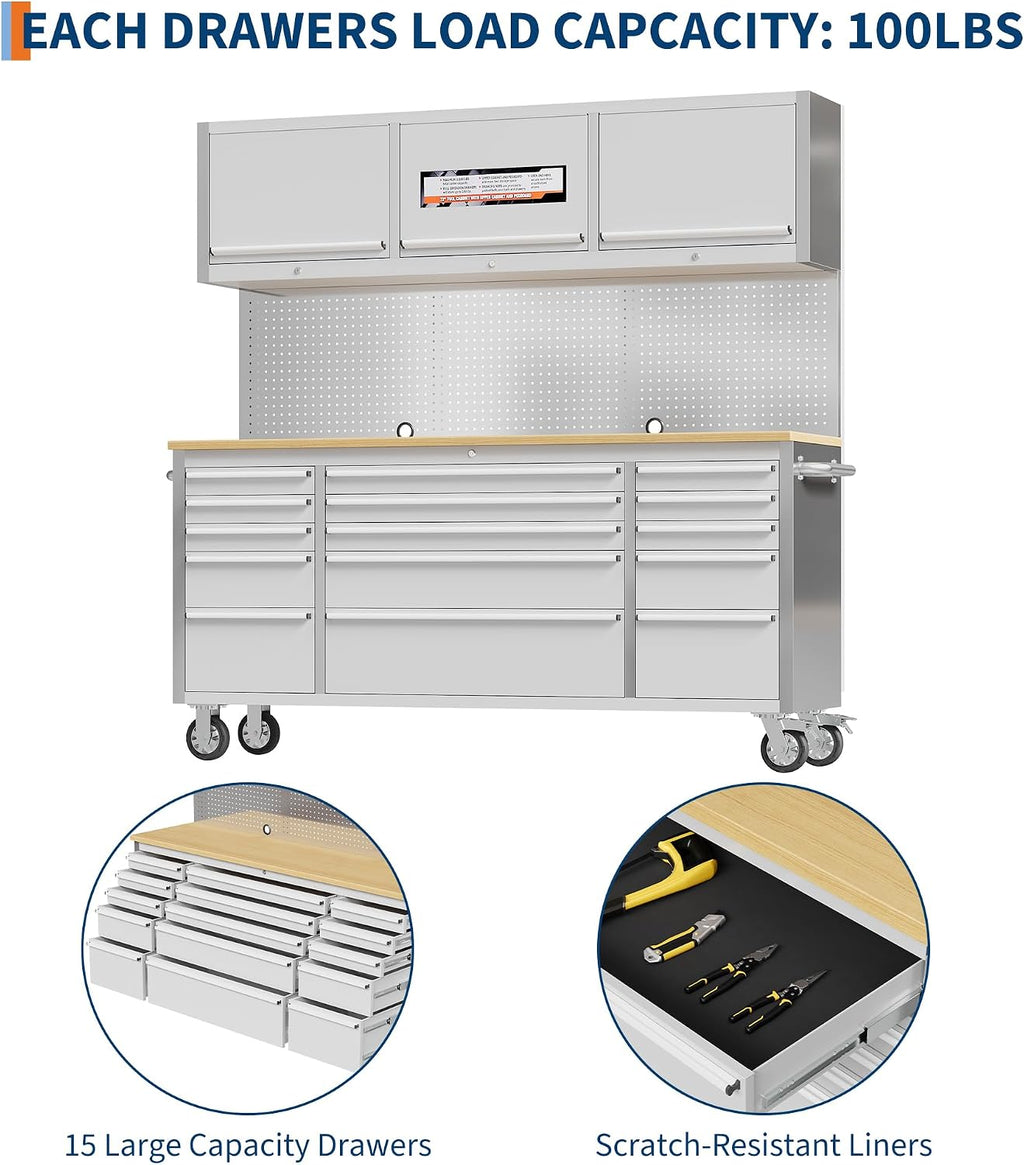 Silver 72" 15 Drawer Rolling Tool Chest