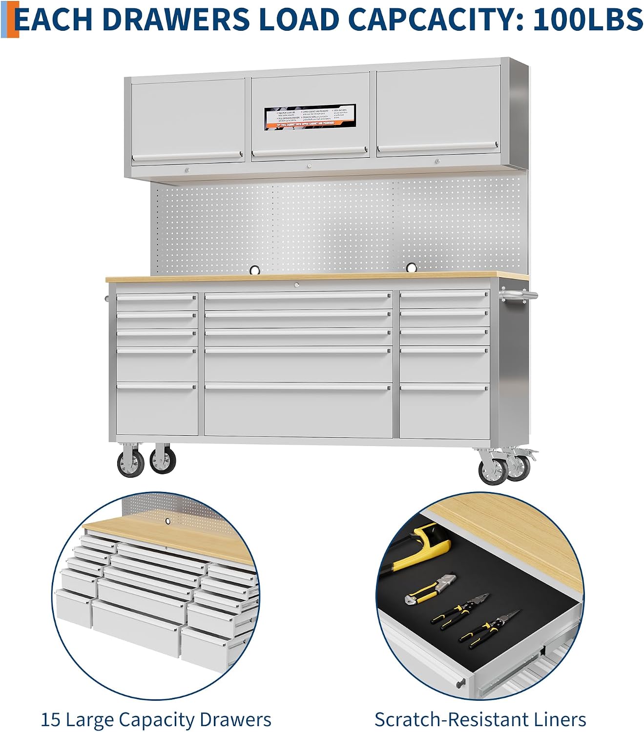 Silver 72" 15 Drawer Rolling Tool Chest