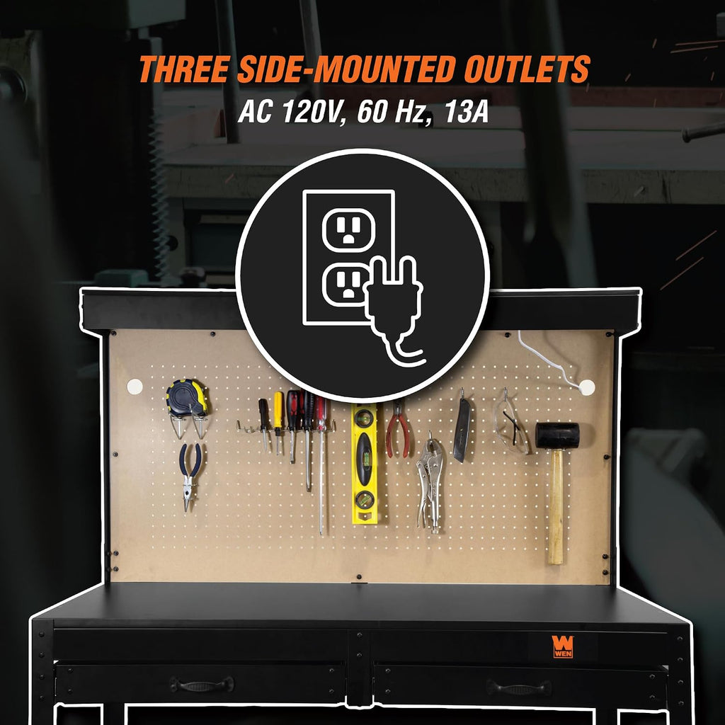 48 Inch Workbench with Power Outlets & Light, Black