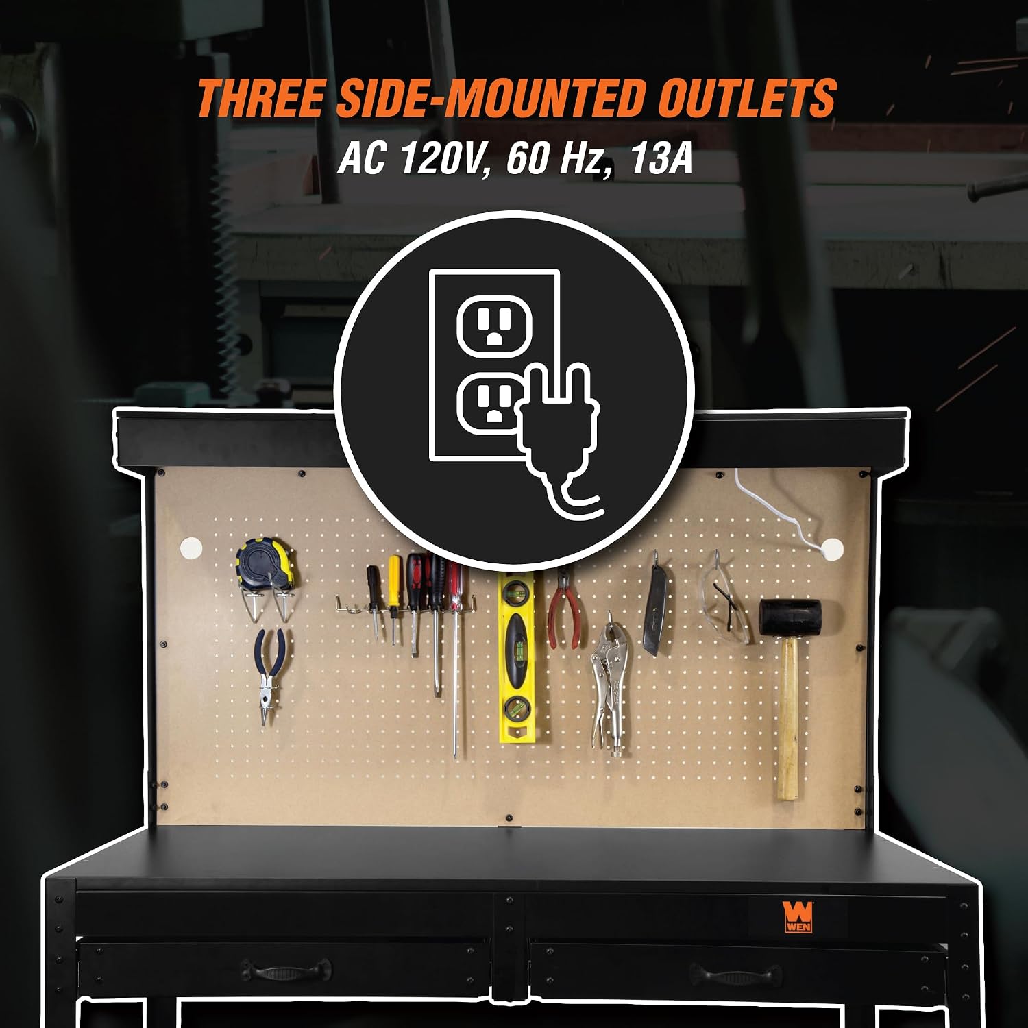 48 Inch Workbench with Power Outlets & Light, Black