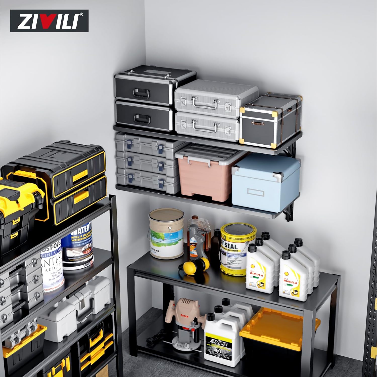 Black Foldable Wall Mount Garage Storage Shelf
