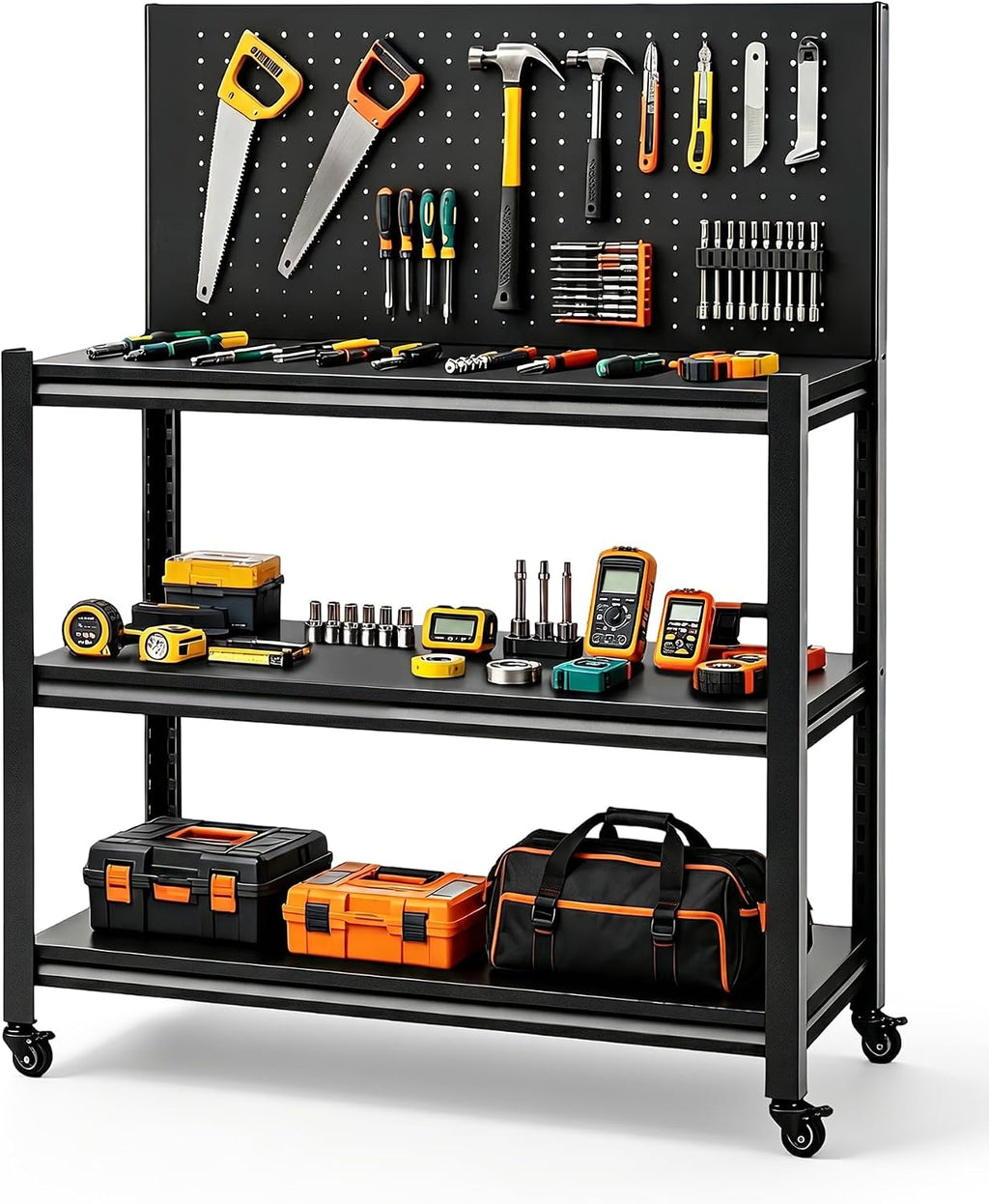 Adjustable Height Rolling Pegboard Workbench