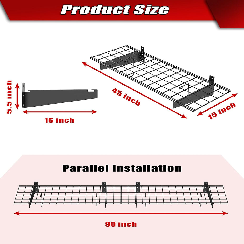 2pc Black Garage Wall Floating Shelves