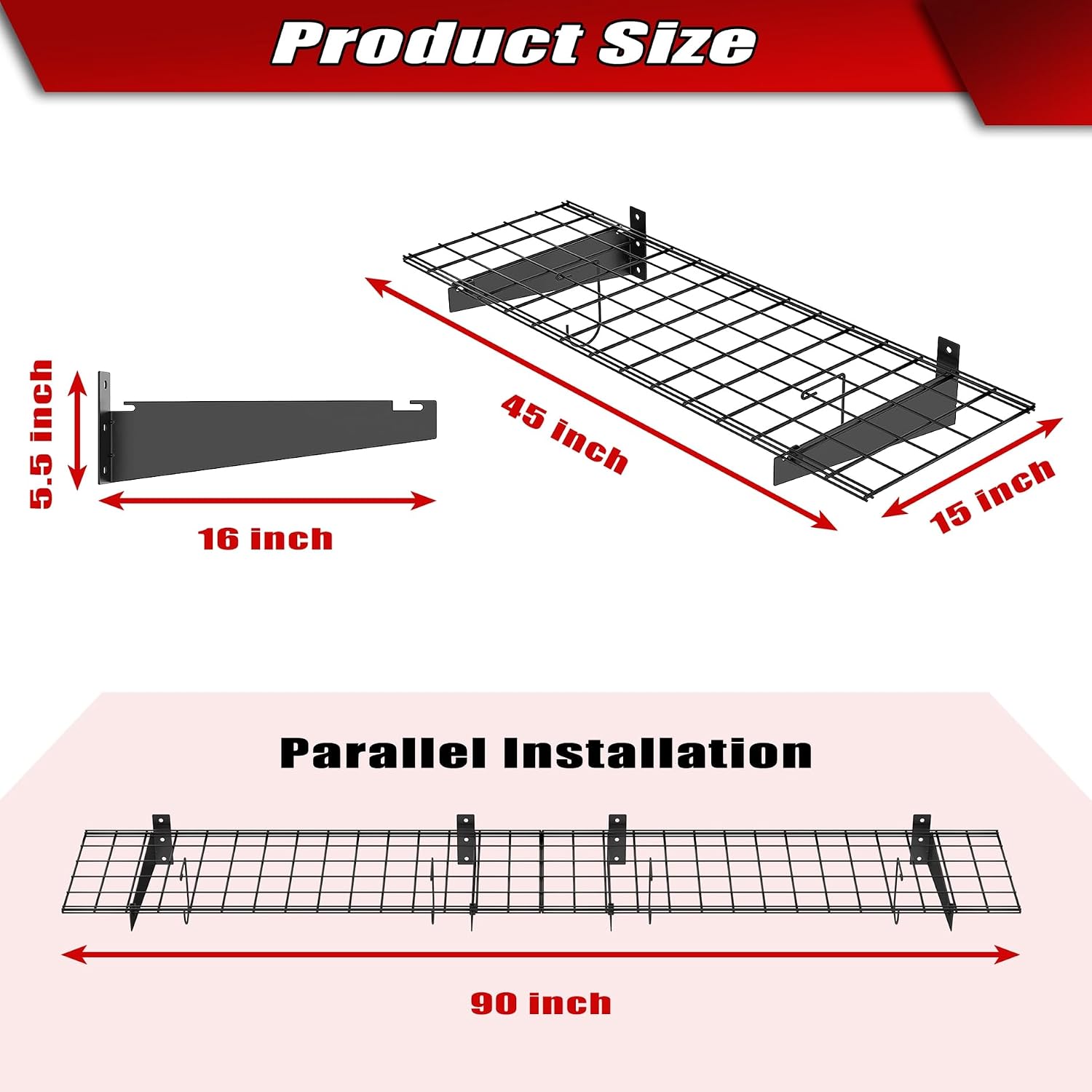 2pc Black Garage Wall Floating Shelves