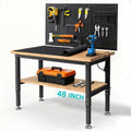 Adjustable Height Rubberwood Top Workbench with Pegboard