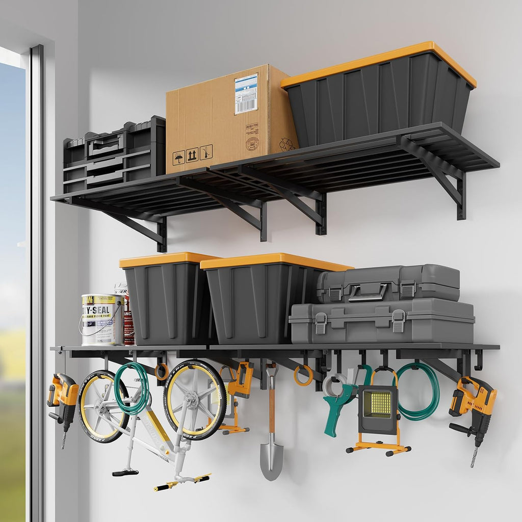 4pc Garage Wall Shelves with Hooks