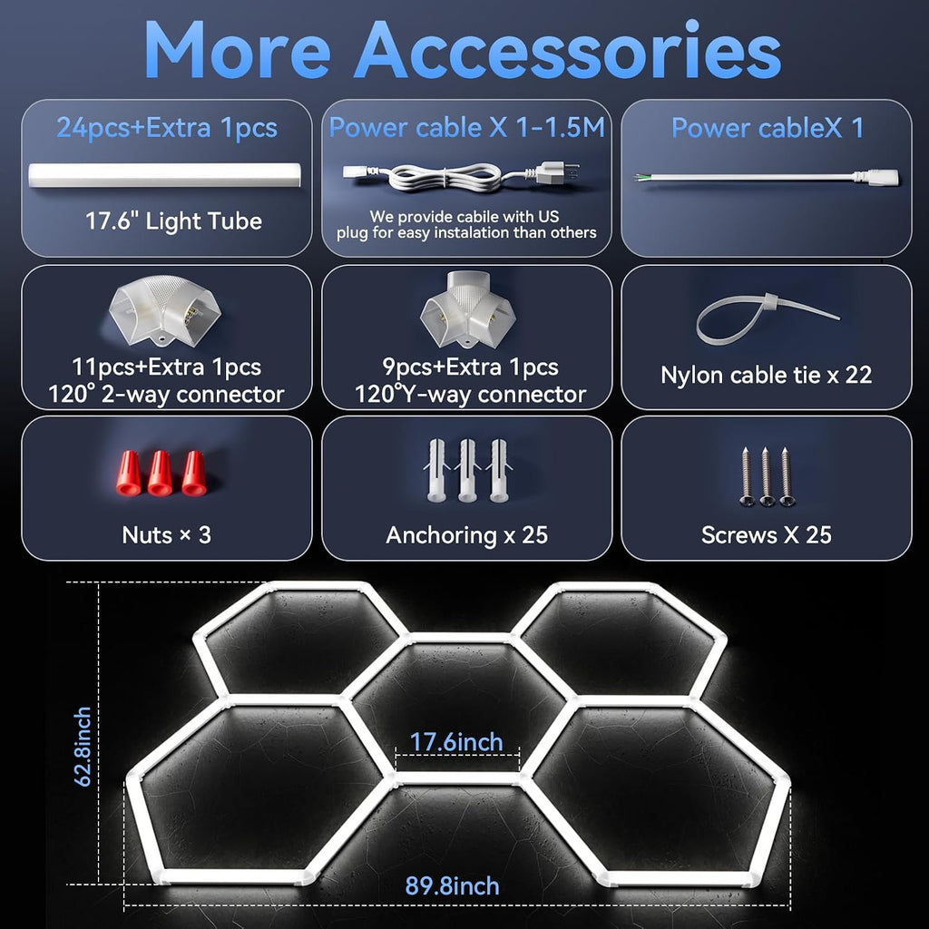 25 Pack Wide Hexagon LED Garage Lights