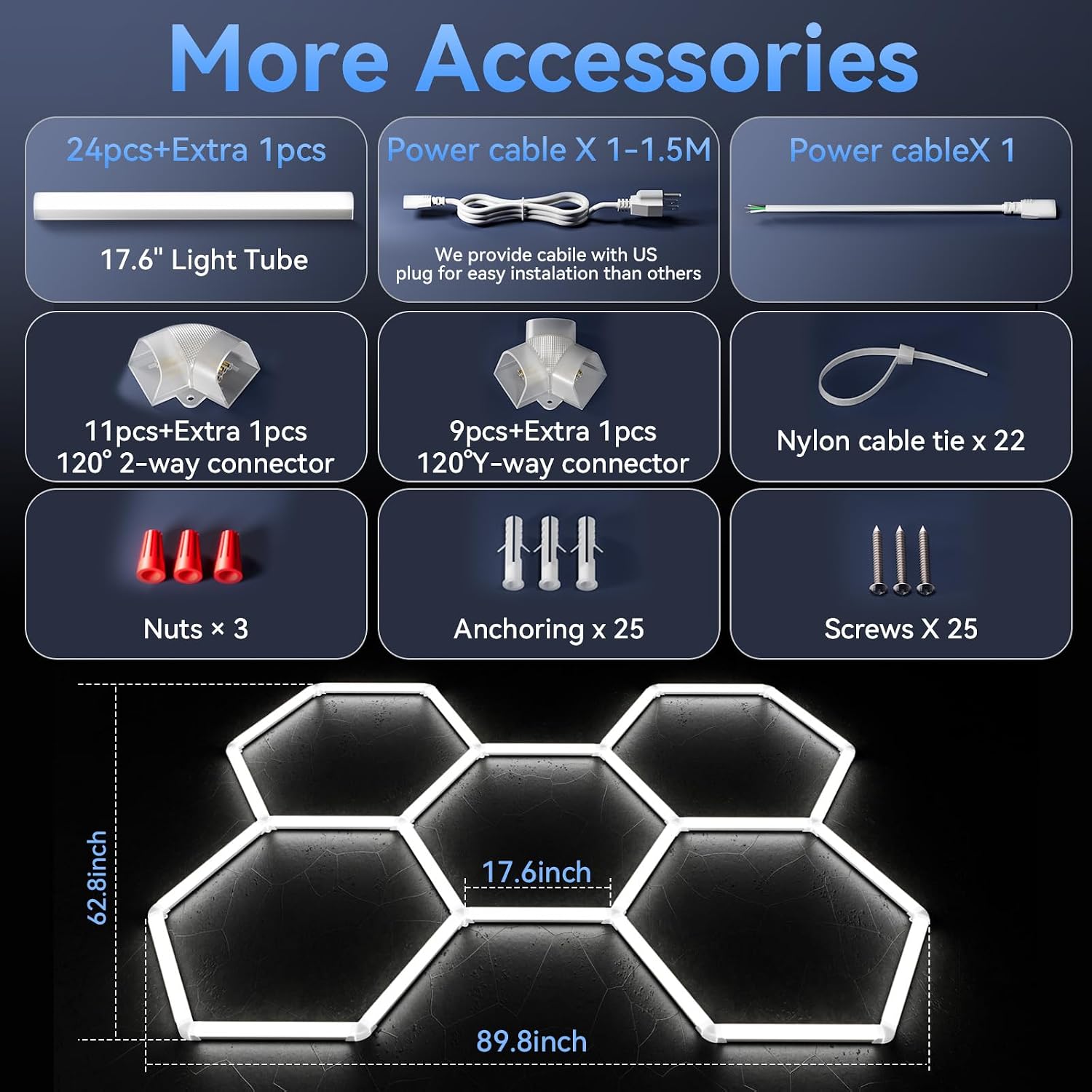 25 Pack Wide Hexagon LED Garage Lights