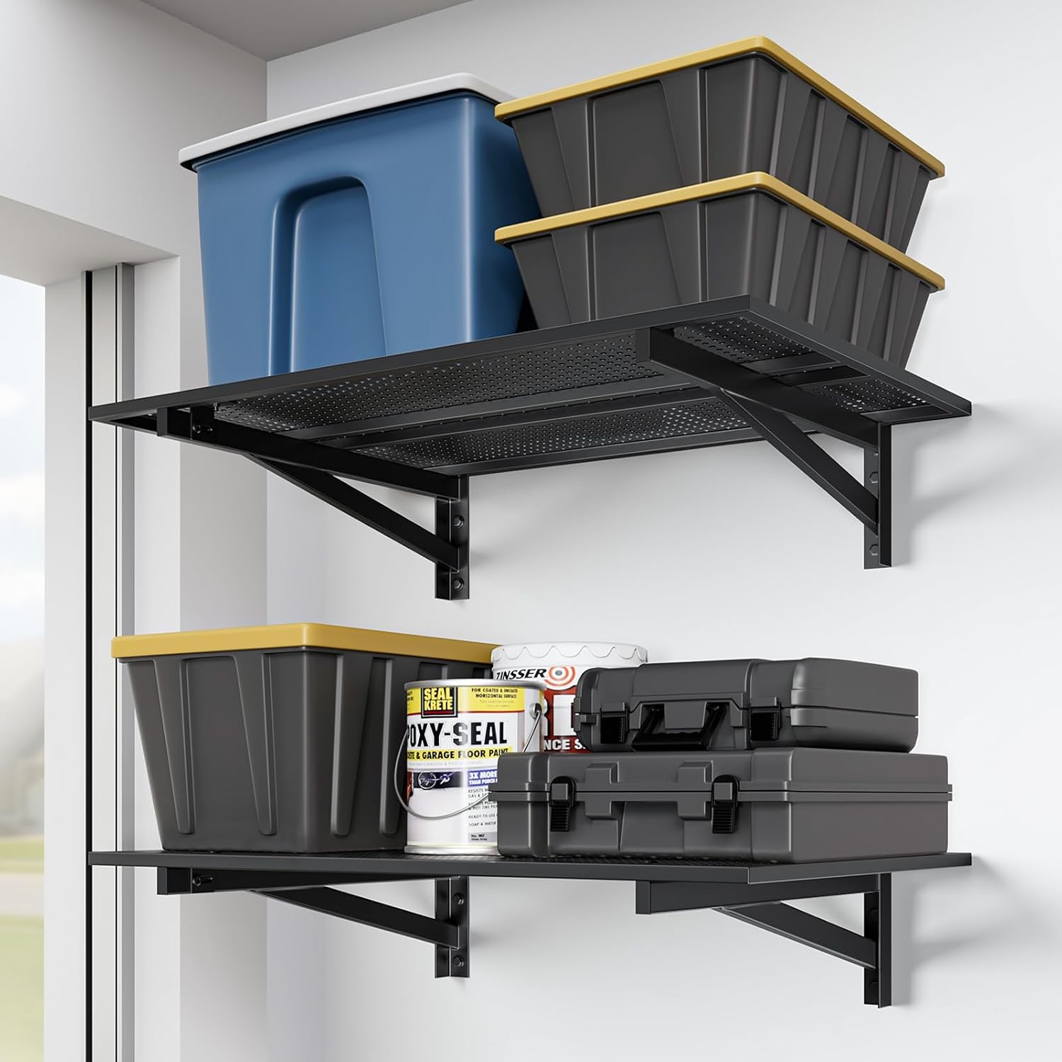 2 Pack Black Wall Mount Garage Floating Storage Shelves