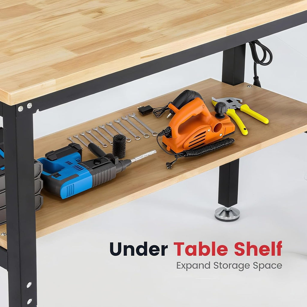Adjustable Height Rubberwood Top Workbench with Pegboard