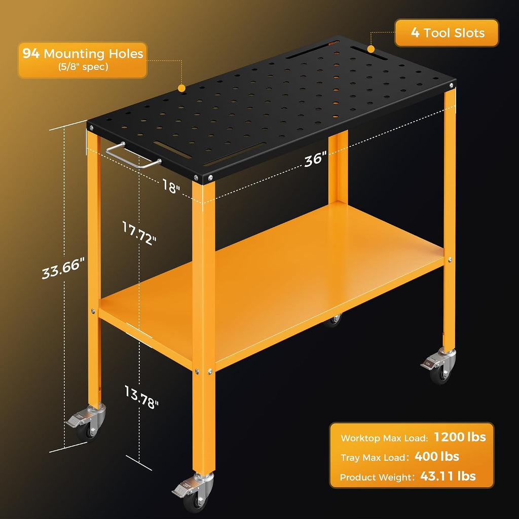 36×18 Inch Mobile Welding Workbench 1200LBS Capacity