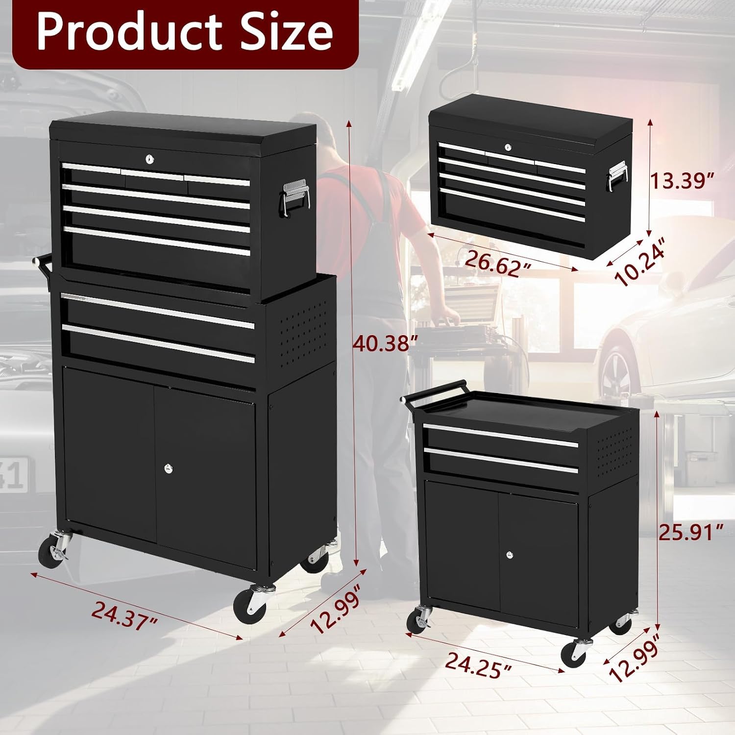 Black 2-in-1 Rolling 8 Drawer Tool Chest