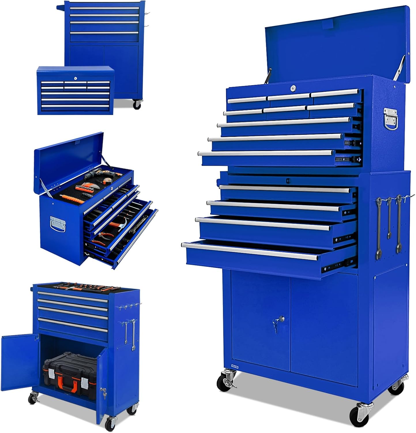 Blue 2-in-1 Rolling 13 Drawer Tool Chest
