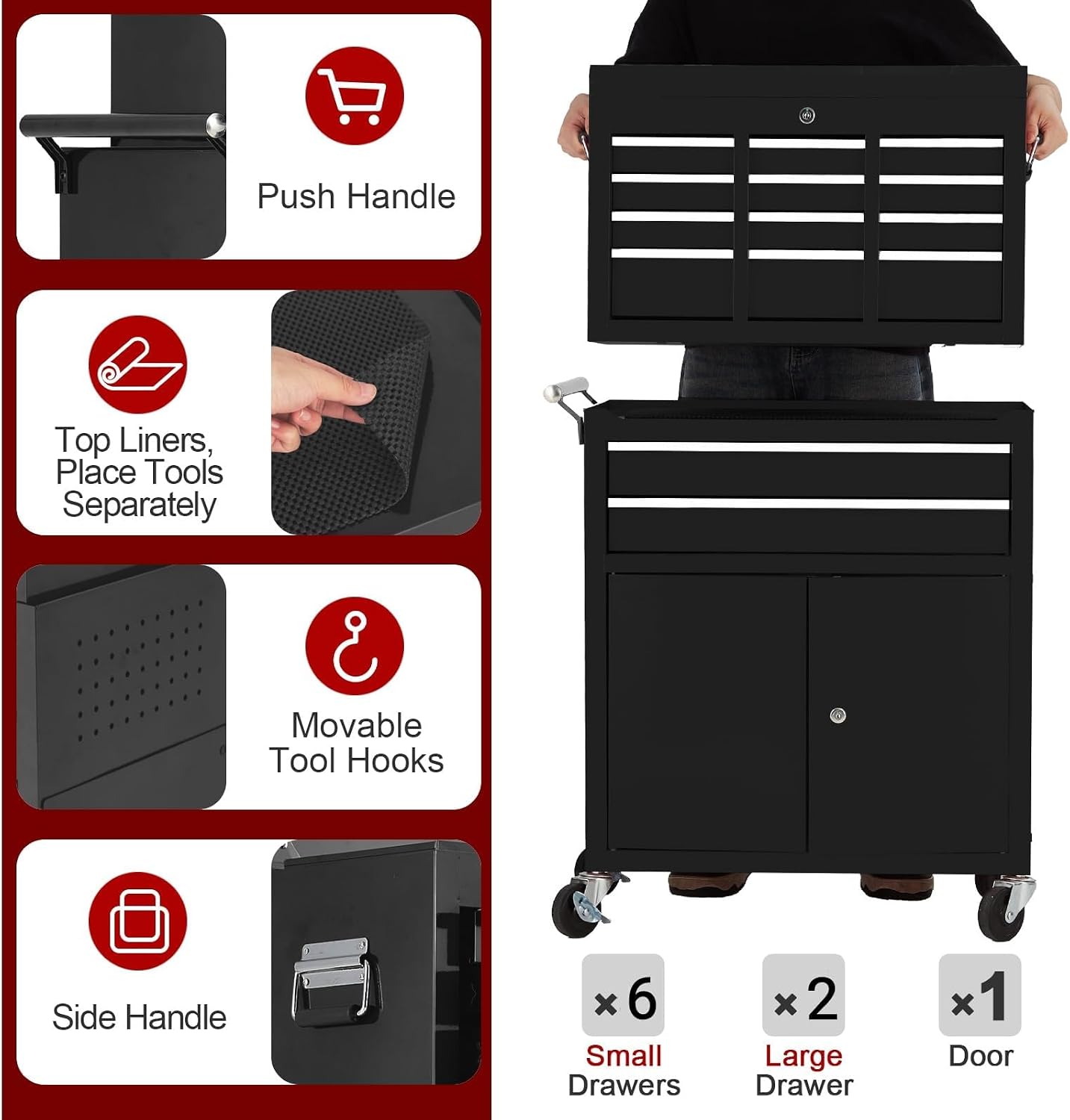 Black 2-in-1 Rolling 8 Drawer Tool Chest