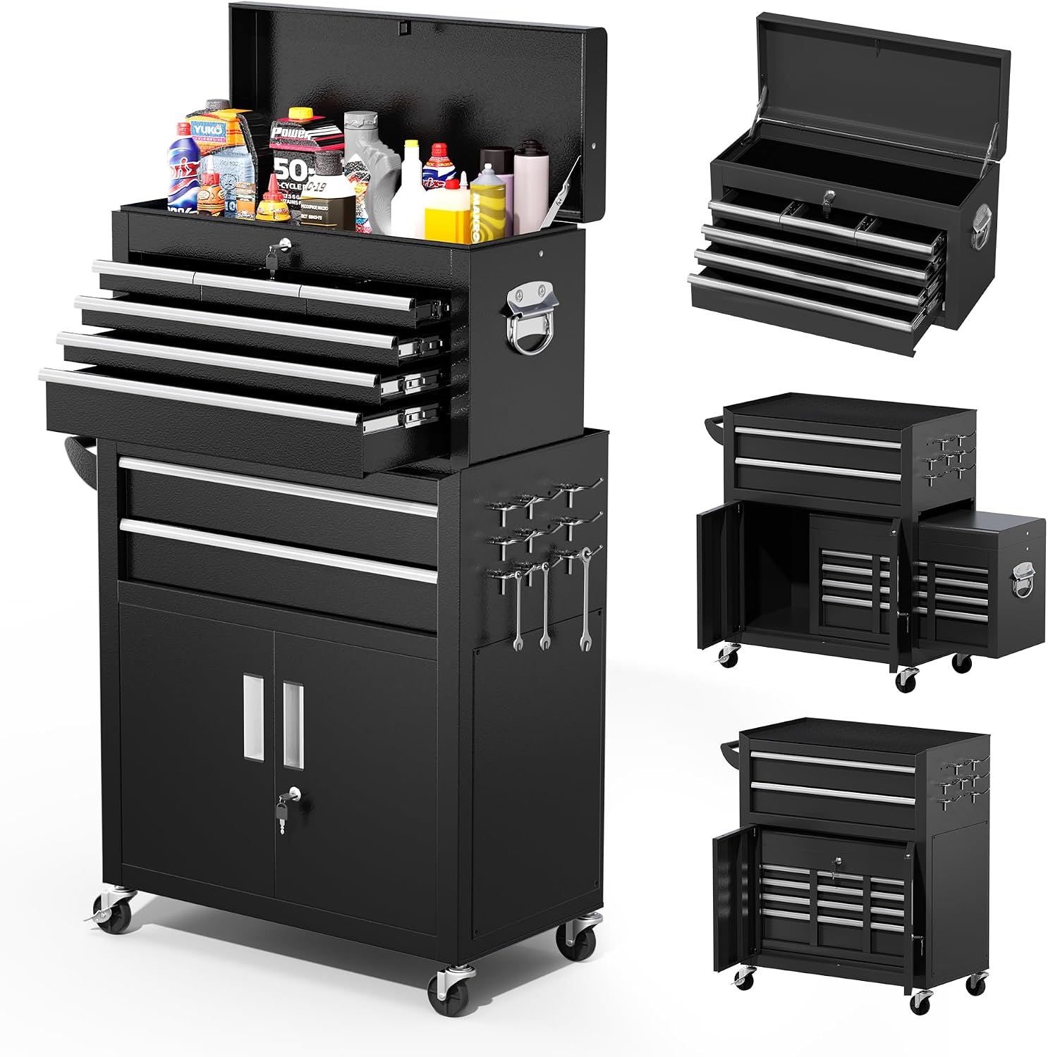 Black 2-in-1 Rolling 8 Drawer Tool Chest