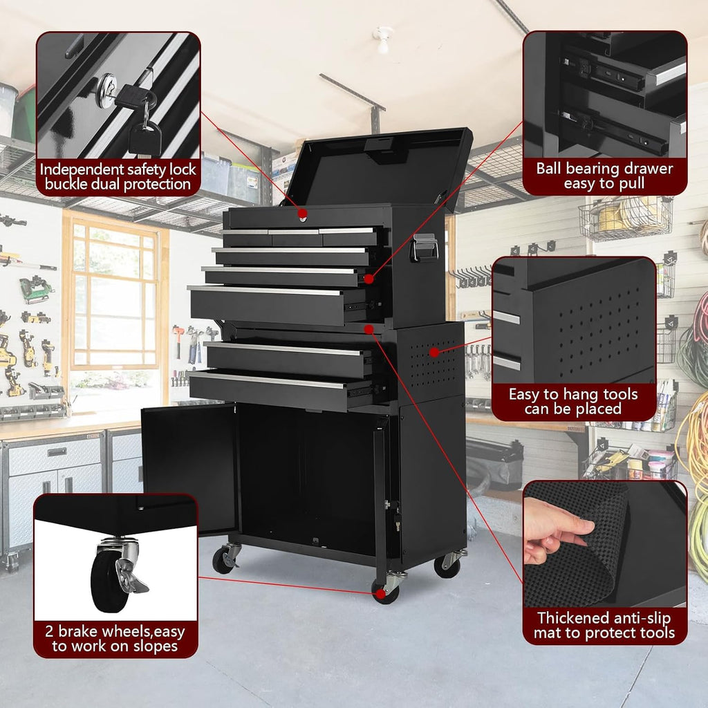 Black 2-in-1 Rolling 8 Drawer Tool Chest